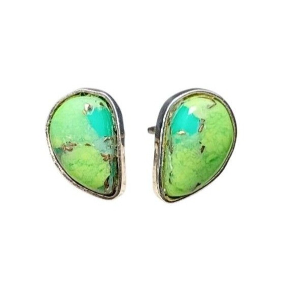 Vintage Turquoise Stone Sterling Silver Stud Earrings
